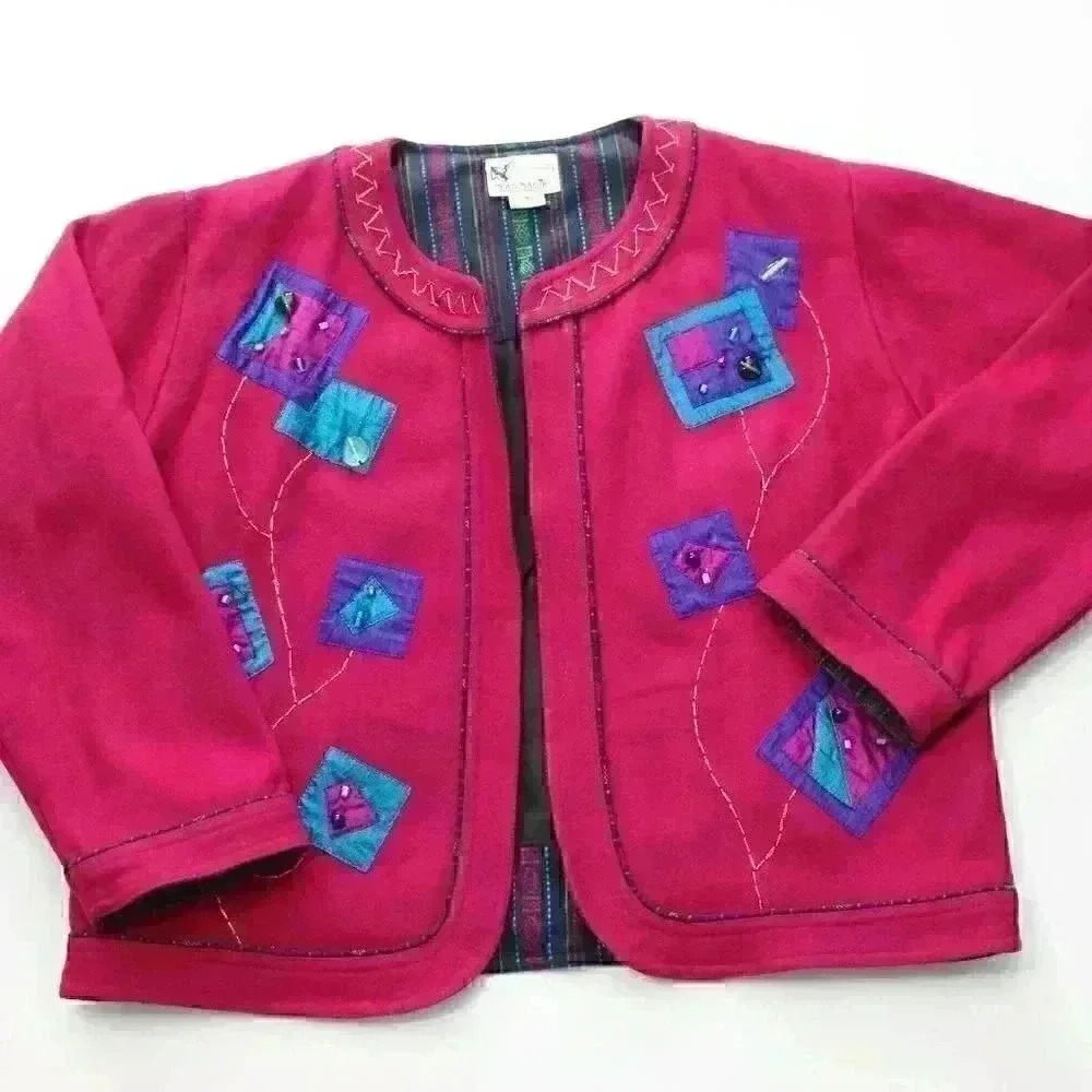 Vintage Yak Magik Women's Medium Wool Silk Artsy Boho Embroidered Beaded Jacket